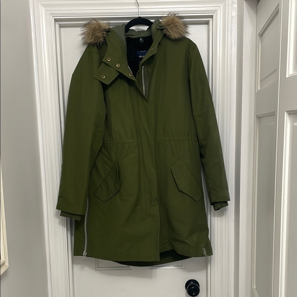 Madewell Utility Jacket with Faux Fur Hood - Olive